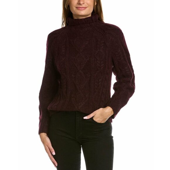 Vince Women's Aran Cable Mock Neck Alpaca Blend Sweater Sz